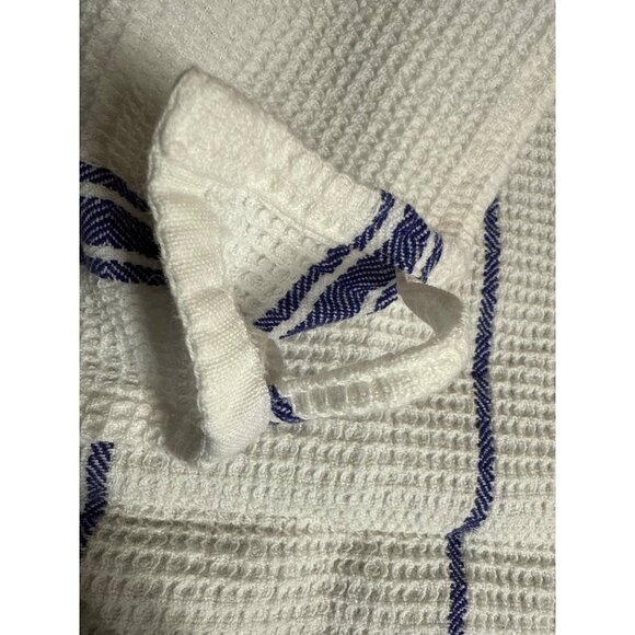 Flower Embroidered Waffle Weave Kitchen Towel With Blue Stripes and Flowers - Picture 5 of 10